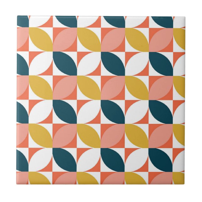 Mid-Century Modern Leaf Pattern Ceramic Tile (Front)