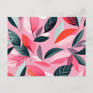 Mid Century Modern Leaf Pattern in Bold Pink Postcard