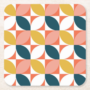 Mid-Century Modern Leaf Pattern Square Paper Coaster
