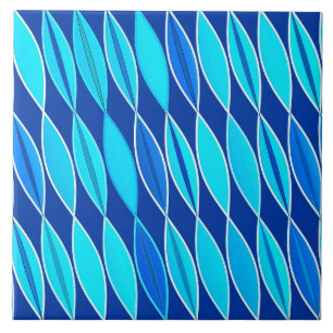 Mid Century Modern Leaves, Cobalt and Sky Blue Ceramic Tile