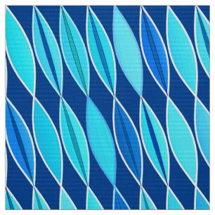 Mid Century Modern Leaves, Cobalt and Sky Blue Fabric