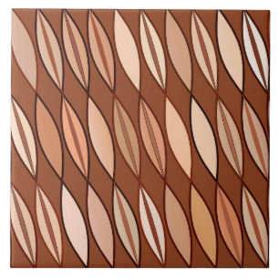 Mid Century Modern Leaves, Cocoa Brown and Beige Ceramic Tile