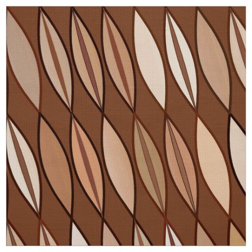 Mid Century Modern Leaves, Cocoa Brown and Beige Fabric