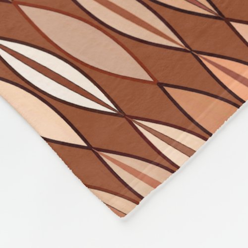 Mid Century Modern Leaves Cocoa Brown and Beige Fleece Blanket