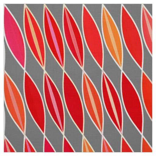 Mid Century Modern Leaves, Coral Orange and Gray Fabric