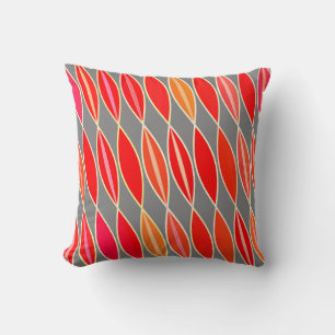 Mid Century Modern Leaves, Coral Orange and Gray Throw Pillow