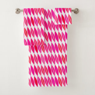 Mid Century Modern Leaves, Coral Pink and White Bath Towel Set