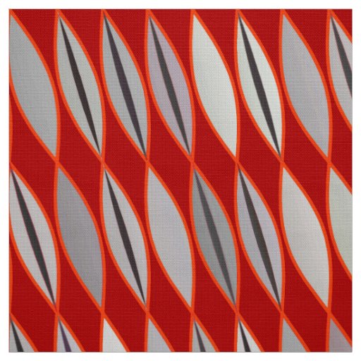 Mid Century Modern Leaves, Dark Red & Gray / Grey Fabric