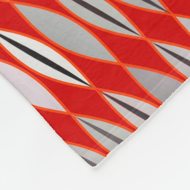 Mid Century Modern Leaves, Dark Red & Gray / Grey Fleece Blanket (Corner)