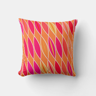 Mid Century Modern Leaves, Fuchsia Pink and Orange Throw Pillow