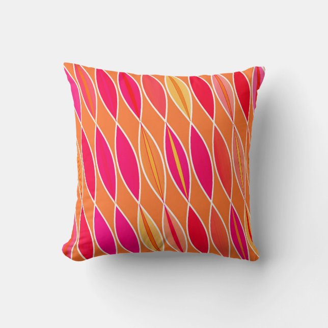 Mid Century Modern Leaves, Fuchsia Pink and Orange Throw Pillow (Front)