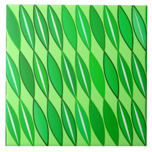 Mid Century Modern Leaves, Lime and Emerald Green Ceramic Tile