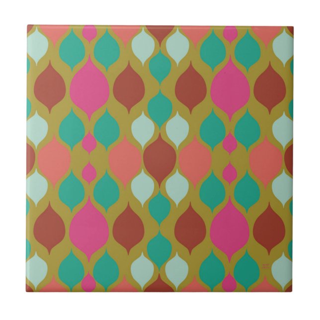 Mid Century Modern Lime Geometric  Ceramic Tile (Front)