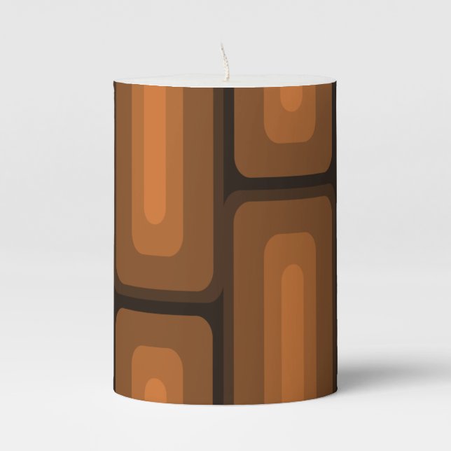 Mid Century Modern Long Rectangles Burnt Orange Pillar Candle (Front)