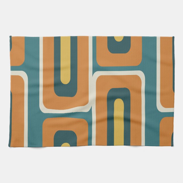 Mid Century Modern Long Rectangles Colorful 1 Kitchen Towel (Horizontal)