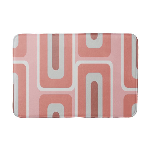 Mid Century Modern Long Rectangles Salmon Pink Bath Mat (Front)