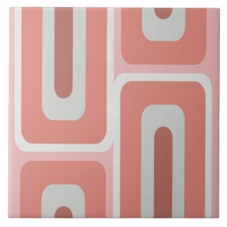 Mid Century Modern Long Rectangles Salmon Pink Ceramic Tile
