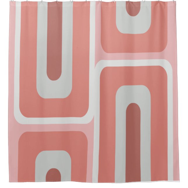 Mid Century Modern Long Rectangles Salmon Pink Shower Curtain (Front)