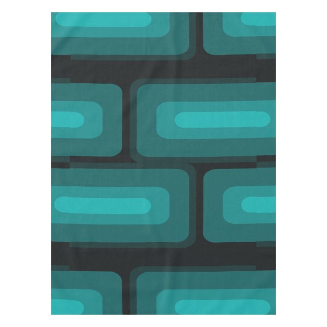 Mid Century Modern Long Rectangles Teal Tablecloth (Front)