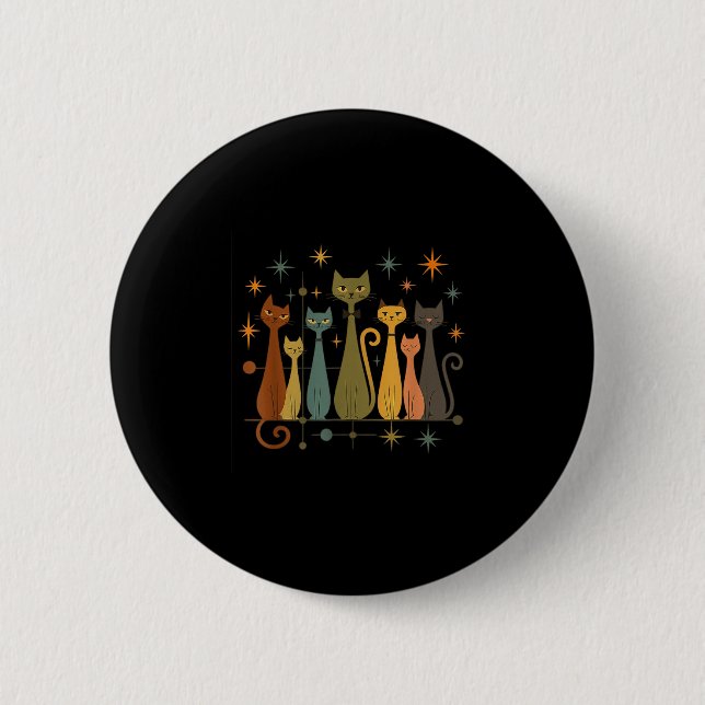 Mid-century Modern Look Atomic Age 50s 60s Cat Shi Button (Front)