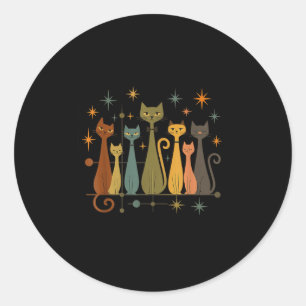 Mid-century Modern Look Atomic Age 50s 60s Cat Shi Classic Round Sticker