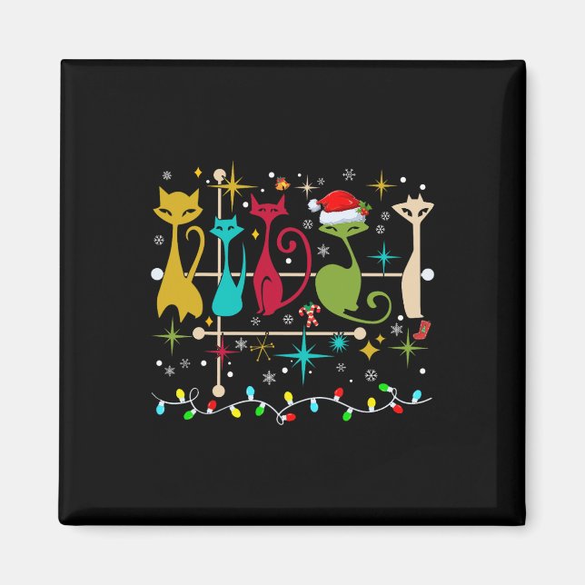Mid Century Modern Look Cats Christmas Retro 50s 6 Magnet (Front)