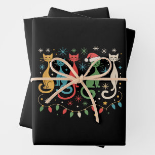 Mid Century Modern Look Cats Xmas Retro 50s 60s Wrapping Paper Sheets