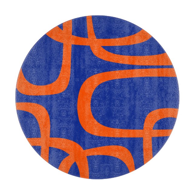Mid Century Modern Loop Pattern Bold Blue Orange Cutting Board (Front)