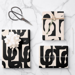 Mid Century Modern Loop Pattern in Black and Cream Wrapping Paper Sheets