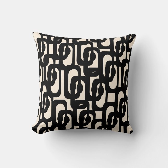 Mid Century Modern Loop Pattern in Black & Cream  Throw Pillow (Front)