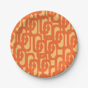 Mid Century Modern Loop Pattern in Orange Mustard Paper Plates