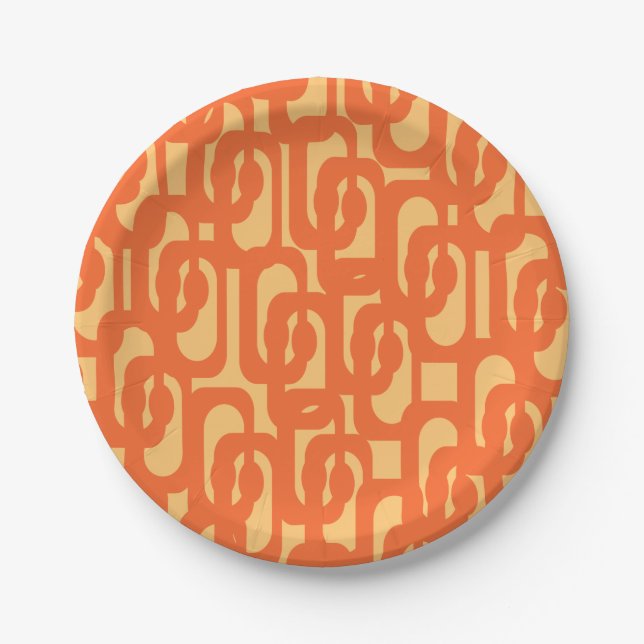 Mid Century Modern Loop Pattern in Orange Mustard Paper Plates (Front)