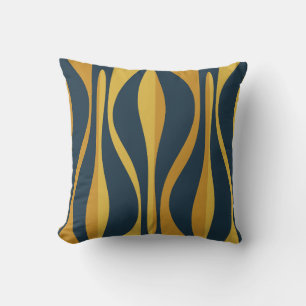Mid Century Modern Lounge Navy Mustard Pattern Throw Pillow