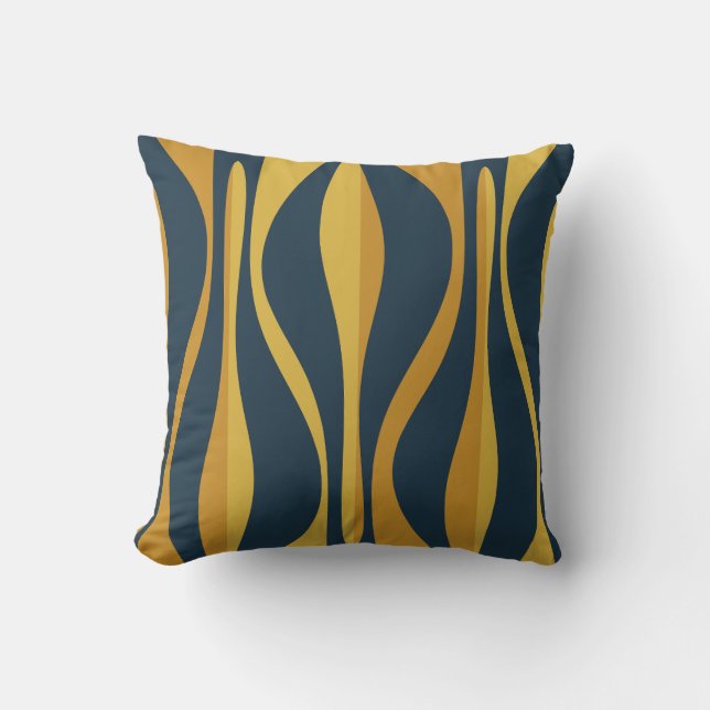 Mid Century Modern Lounge Navy Mustard Pattern Throw Pillow (Front)