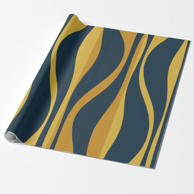 Mid Century Modern Lounge Navy Mustard Pattern Wrapping Paper (Unrolled)