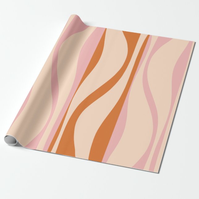 Mid Century Modern Lounge Ogee Pink Retro Pattern Wrapping Paper (Unrolled)