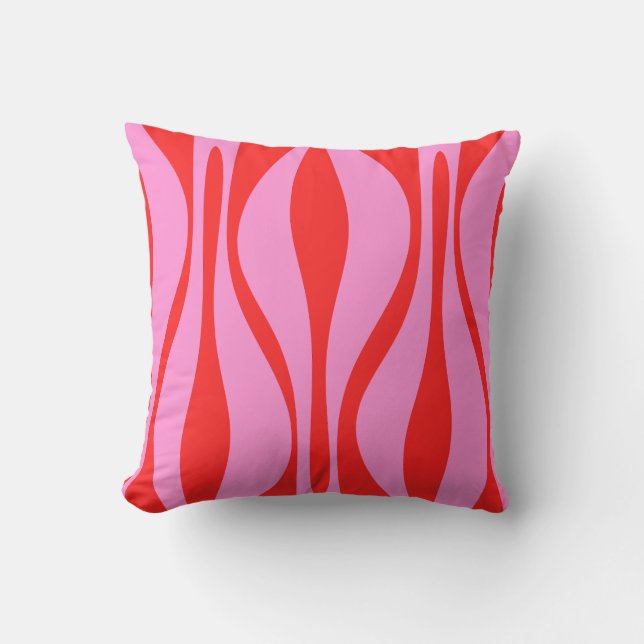 Mid Century Modern Lounge Pattern Preppy Pink Red Throw Pillow (Front)