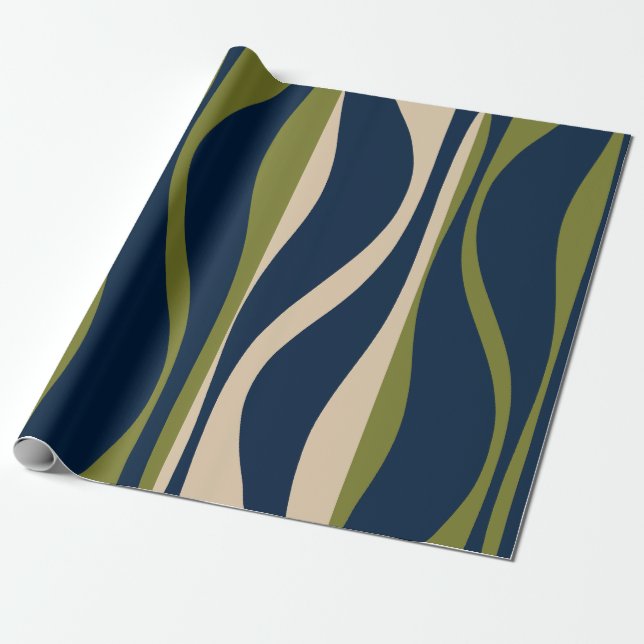 Mid Century Modern Lounge Striped Retro Ogee Wrapping Paper (Unrolled)