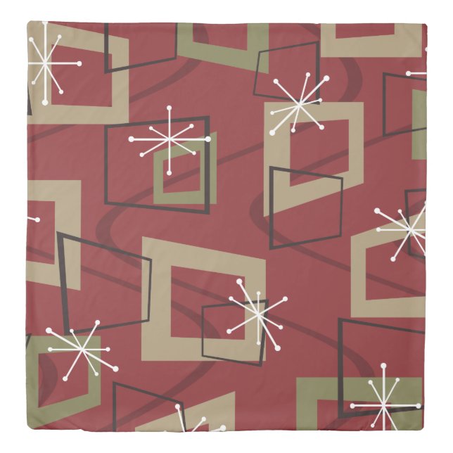 Mid Century Modern Maroon Duvet Cover (Front)