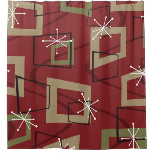 Mid Century Modern Maroon Shower Curtain