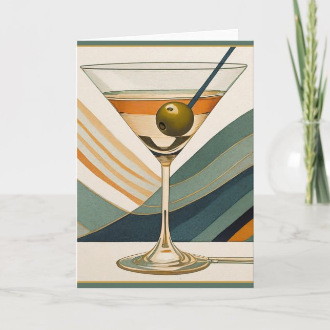 Mid Century Modern Martini Cocktail Hour Card (Front)