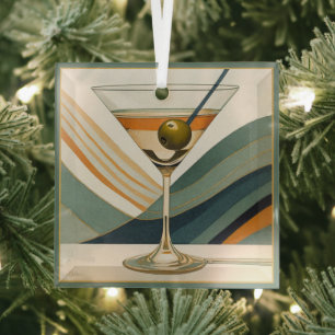 Mid Century Modern Martini Cocktail Hour Glass Ornament