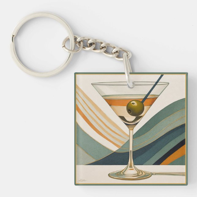 Mid Century Modern Martini Cocktail Hour Keychain (Front)