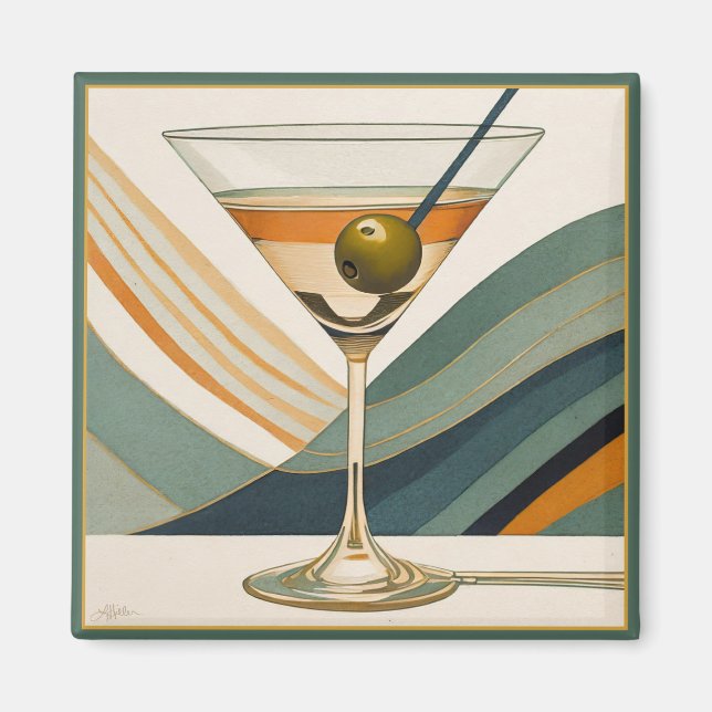 Mid Century Modern Martini Cocktail Hour Magnet (Front)