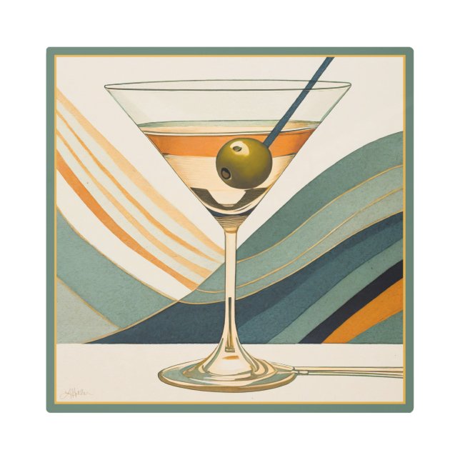 Mid Century Modern Martini Cocktail Hour Metal Print (Front)