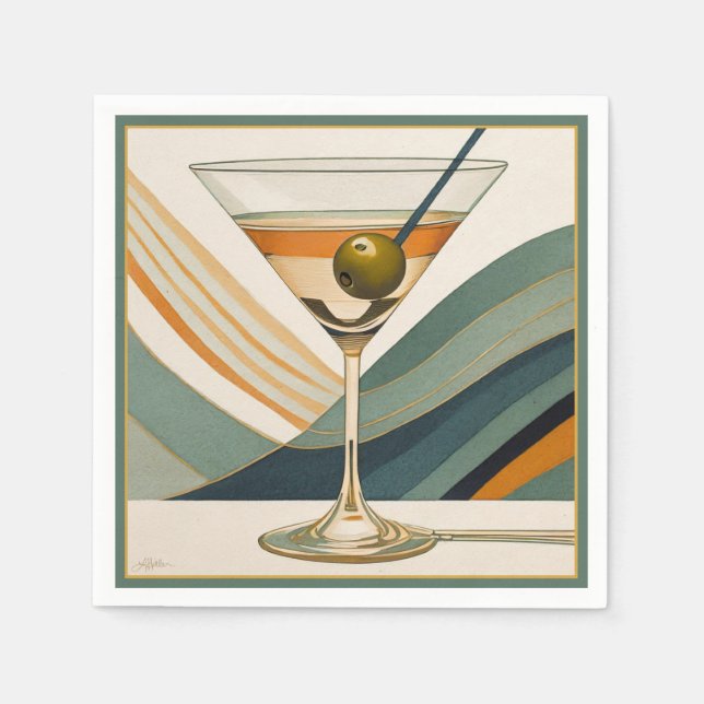 Mid Century Modern Martini Cocktail Hour Napkins (Front)