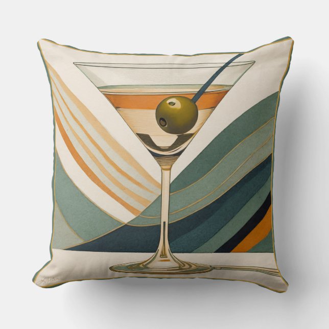Mid Century Modern Martini Cocktail Hour Throw Pillow (Front)