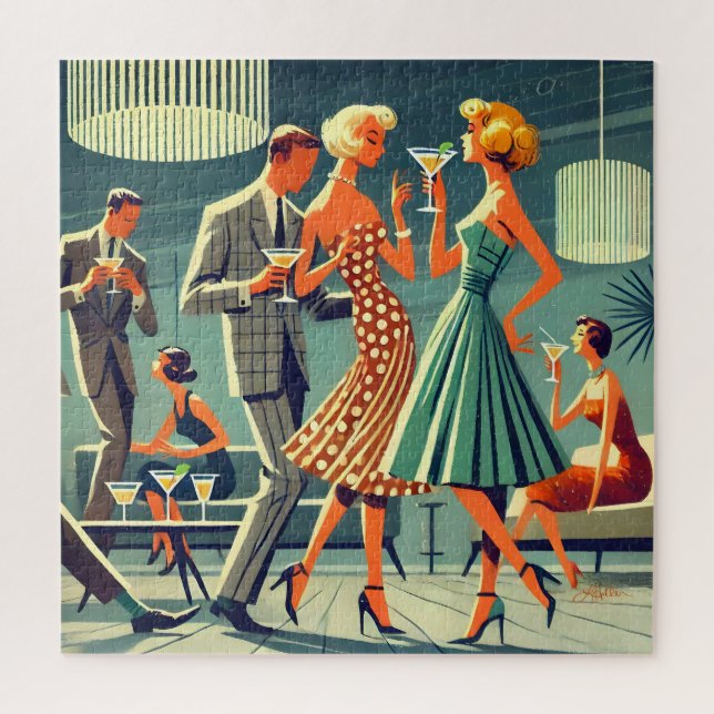 Mid Century Modern Martini Dance Cocktail Party Jigsaw Puzzle (Vertical)