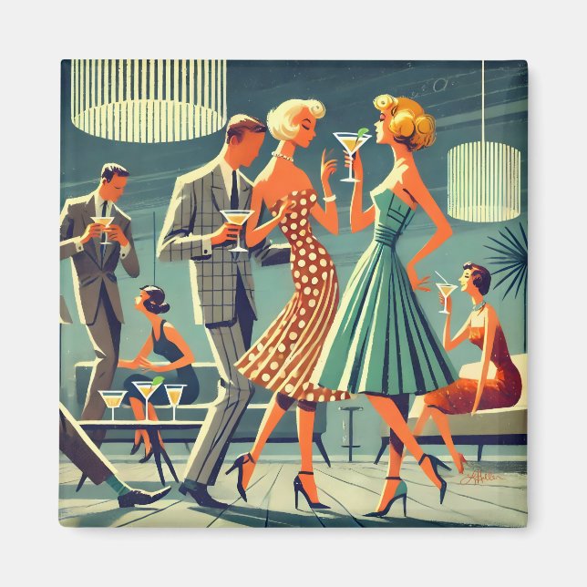 Mid Century Modern Martini Dance Cocktail Party Magnet (Front)