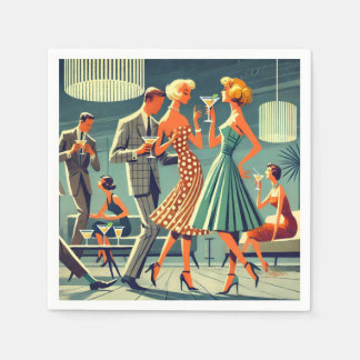 Mid Century Modern Martini Dance Cocktail Party Napkins